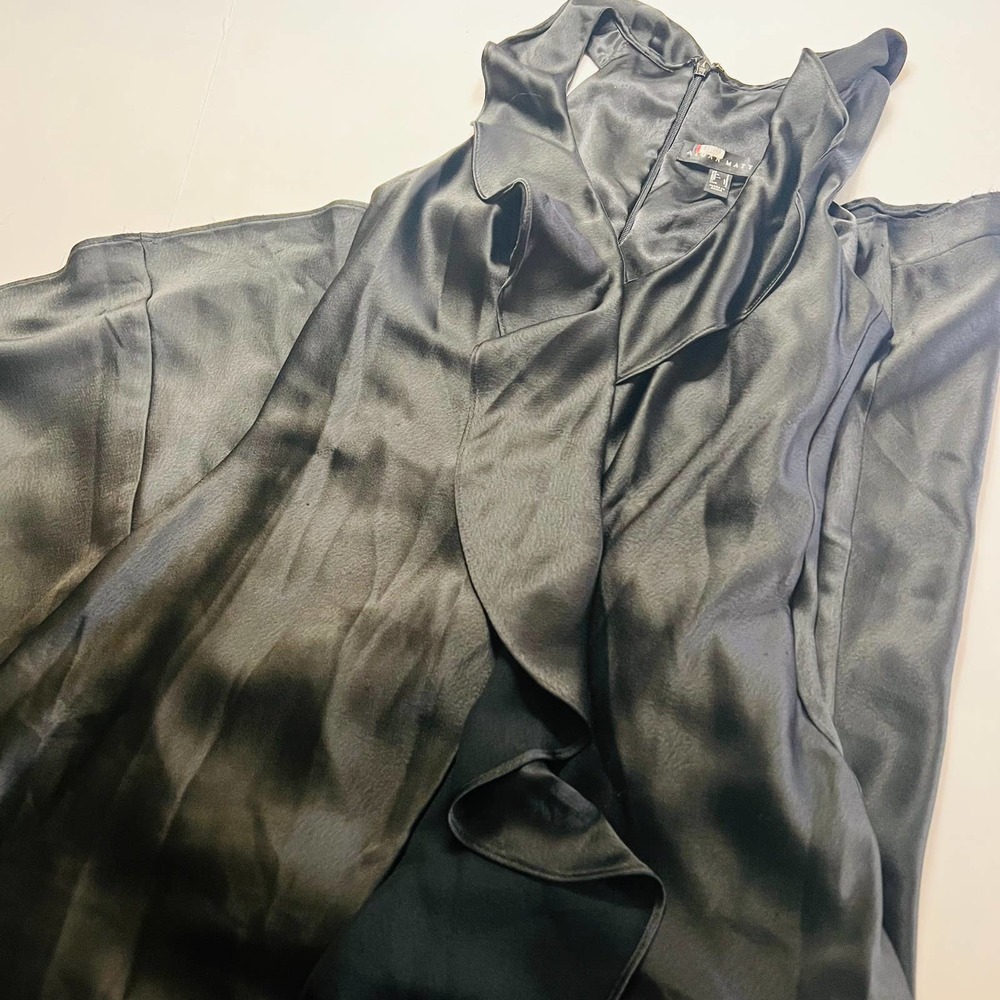 Aidan Mattox Black Satin Ruffle Front Sleeveless Maxi Dress 2 - Picture 11 of 13